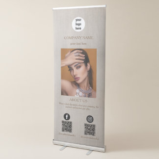 Beige Business Promotional Advertising 2 QR Codes Retractable Banner