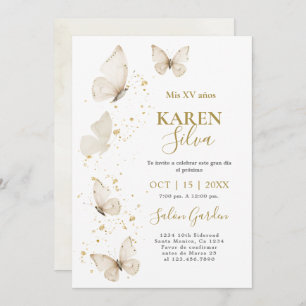 Beige Butterfly Quinceañera Invitation