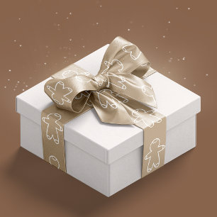 Beige C6A27F and White Gingerbread Men Satin Ribbon