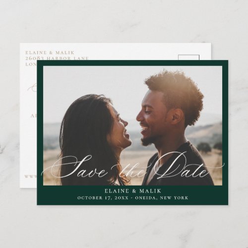 Beige Calligraphy Photo Save the Date Announcement