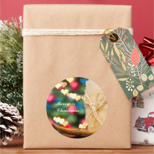 Beige candle and Colorful heart bokeh Christmas Classic Round Sticker