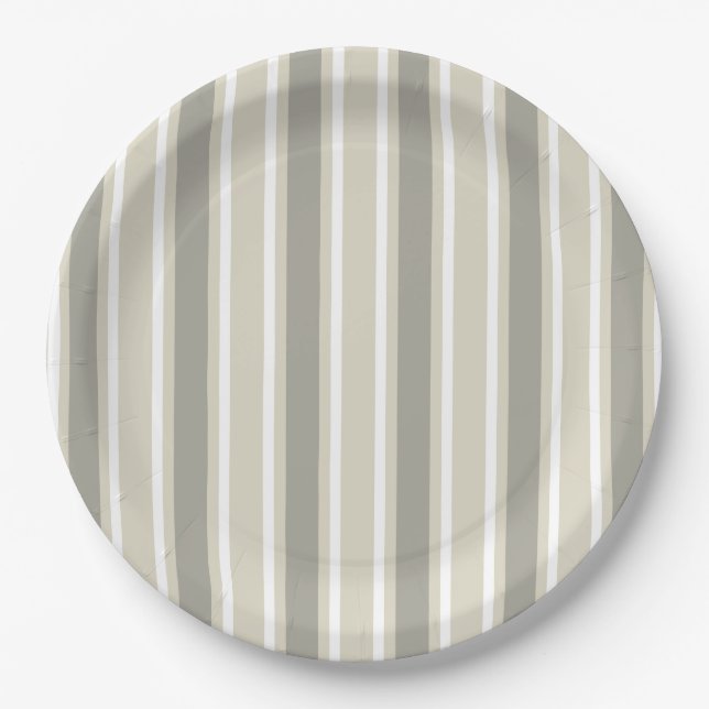 Beige candy stripes paper plates (Front)