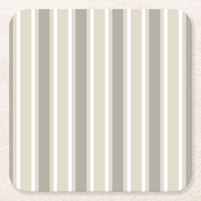 Beige candy stripes square paper coaster (Front)