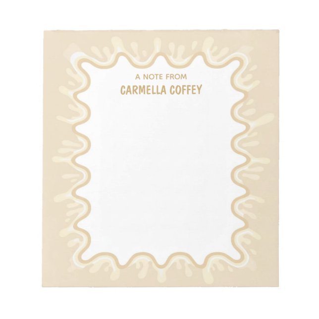 Beige Caramel Latte Milkshake Splash Personal Name Notepad (Front)
