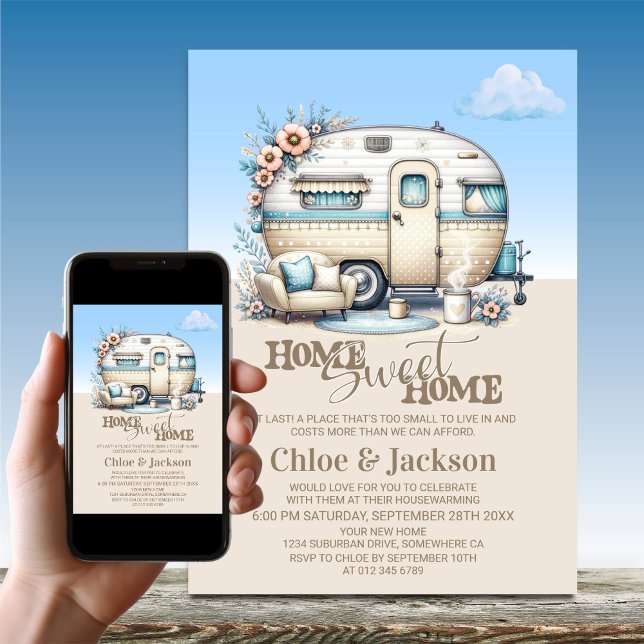 Beige Caravan Funny Housewarming Party Invitation (Creator Uploaded)