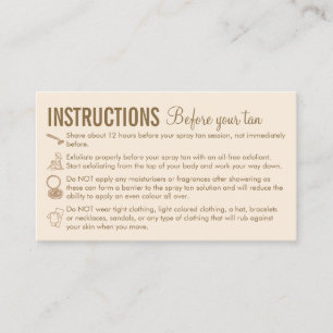 Beige Care Instructions Before After Spray Tanning Business Card