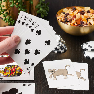 Beige Cat Drawing with Green Eyes Poker Cards