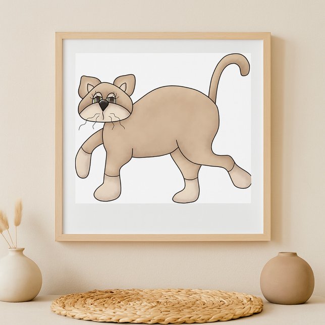 Beige Cat Drawing with Green Eyes Poster (Creator Uploaded)