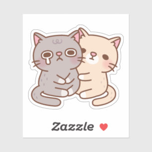 Beige Cat Hugs Crying Gray Cat  Sticker