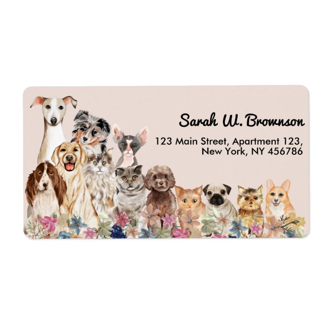 Beige Cats Dogs Pet Vet Label (Front)