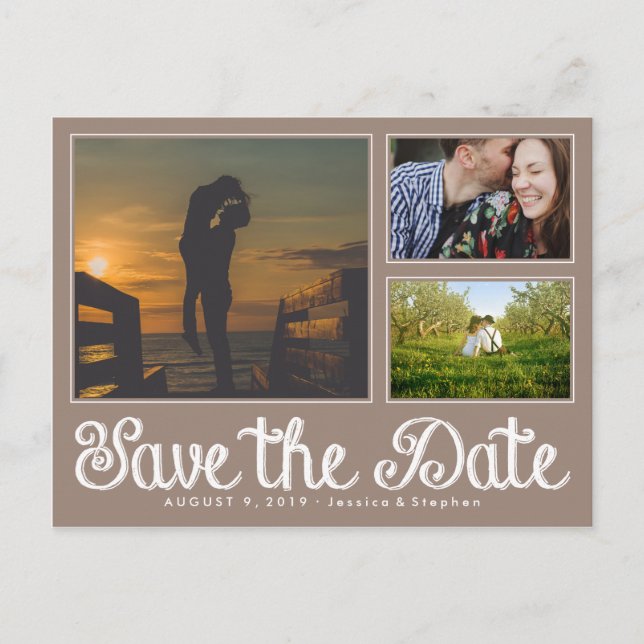 Beige Chalk Save The Date Collage Postcard (Front)
