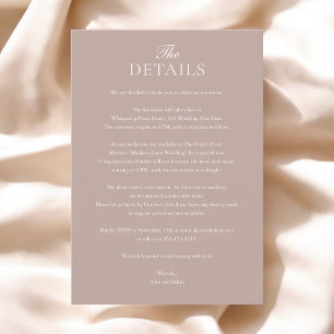 Beige Champagne Wedding Details Photo Enclosure Card