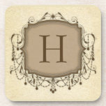 Beige Chandelier Monogram Initial Drink Coaster