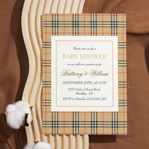 Beige Check Plaid Baby Shower Invitation