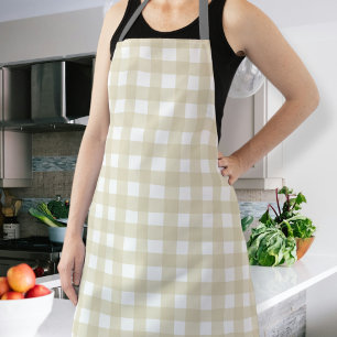 Beige Checkered Apron for Graceful Cooking