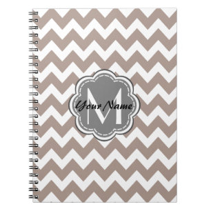 Beige Chevron, Gray Monogram, Personalized Name Notebook