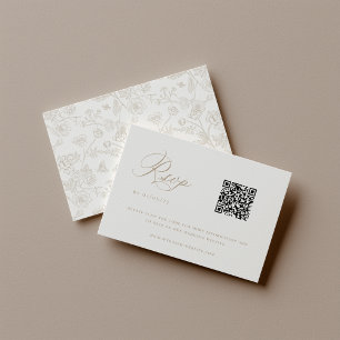 Beige Chinoiserie Wedding QR Code RSVP Card