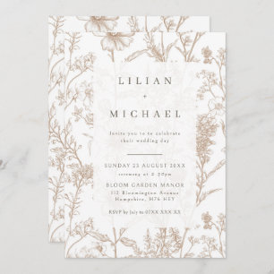 Beige Chinoiserie Wildflower Wedding Invitation