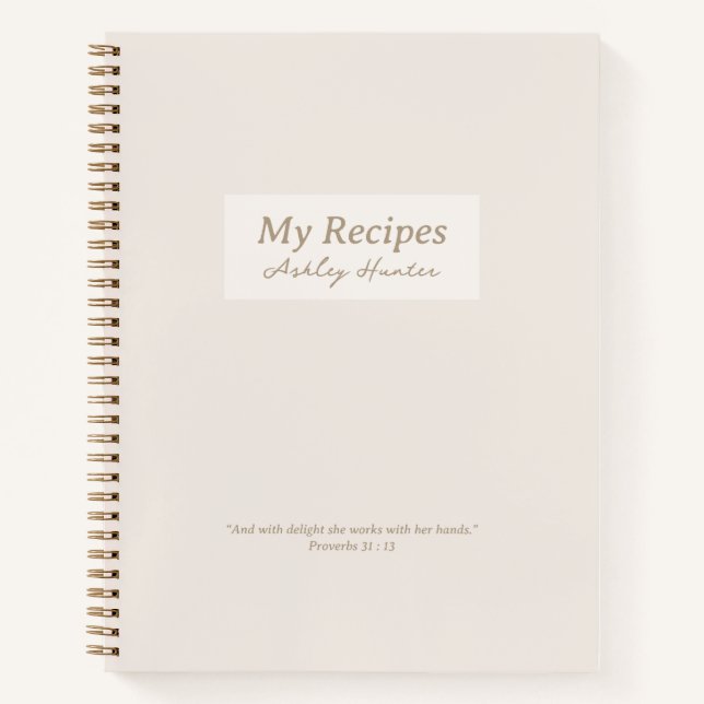 Beige Christian Proverbs 31:3 Verse Recipe Book (Front)