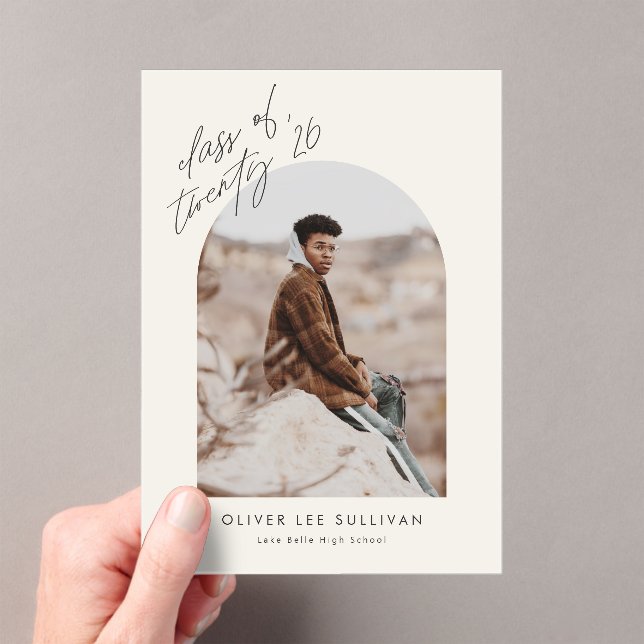 Beige Class of 2026 Arch Photo Graduation Acrylic Invitations (Insitu (Handheld))