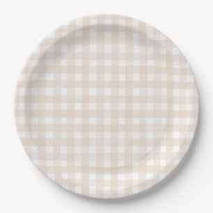Beige Classic Gingham Paper Plates