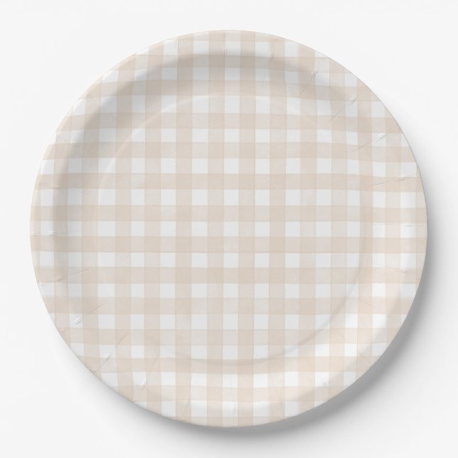 Beige Classic Gingham Paper Plates (Front)