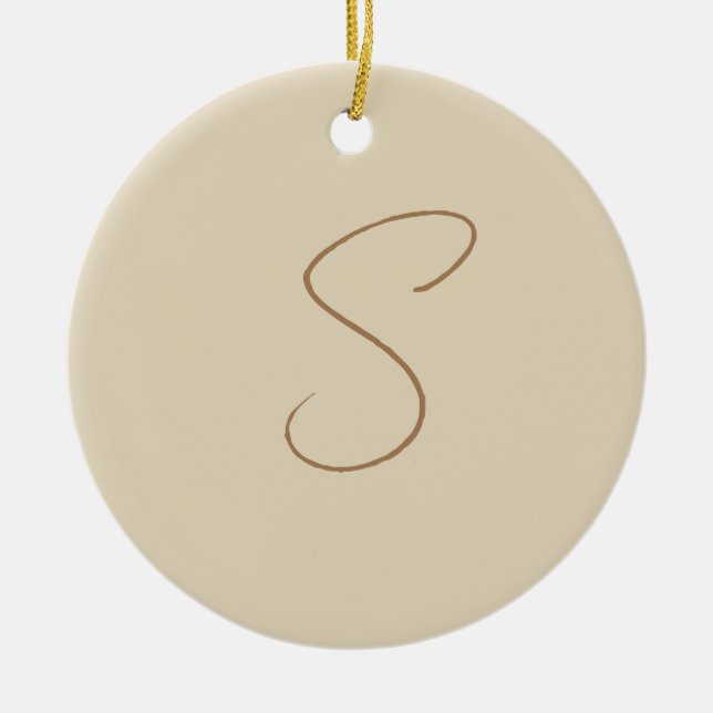 Beige Classical Handwritten Initial Monogram Ceramic Ornament (Front)