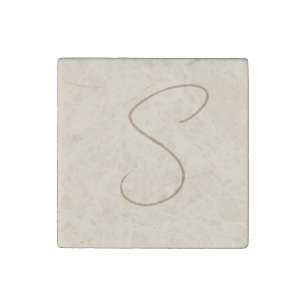 Beige Classical Handwritten Initial Monogram Stone Magnet
