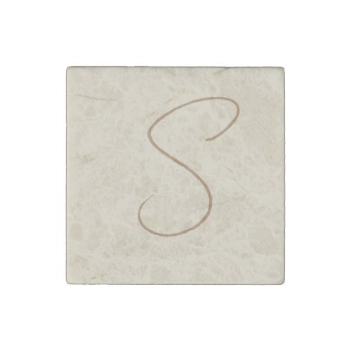 Beige Classical Handwritten Initial Monogram Stone Magnet