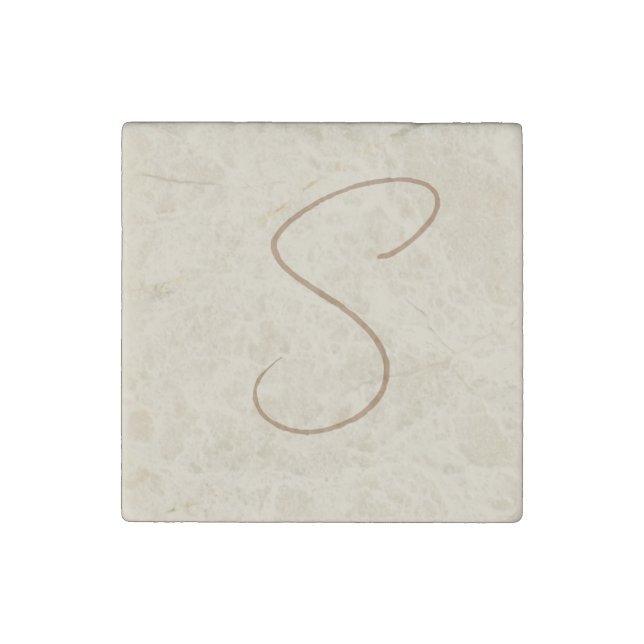 Beige Classical Handwritten Initial Monogram Stone Magnet (Front)