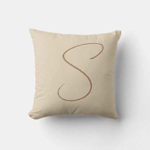 Beige Classical Handwritten Initial Monogram Throw Pillow