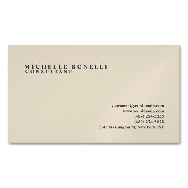 Beige Classical Plain Professional Business Card Magnet (Front)