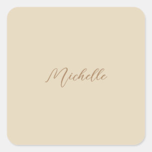 Beige Classical Professional Handwritten Name Square Sticker