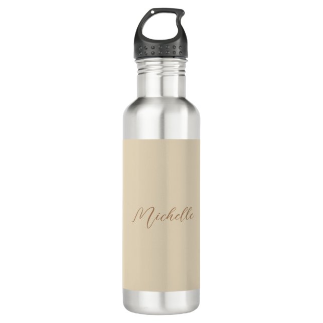 Beige Classical Professional Handwritten Name Stainless Steel Water Bottle (Front)