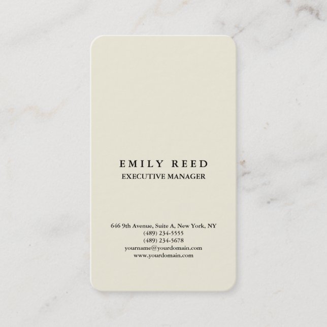Beige classical professional minimalist business card (Front)