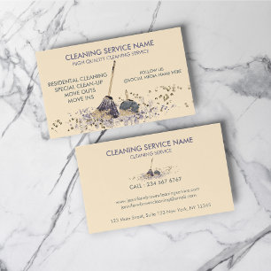 Beige Classy Dirty Janitorial Cleaning Service Business Card
