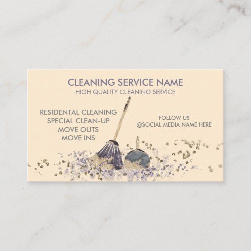 Beige Classy Dirty Janitorial Cleaning Service Business Card