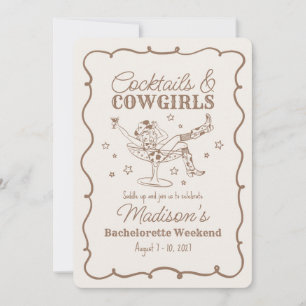 Beige Cocktail and Cowgirls Nash Bash Bachelorette Invitation