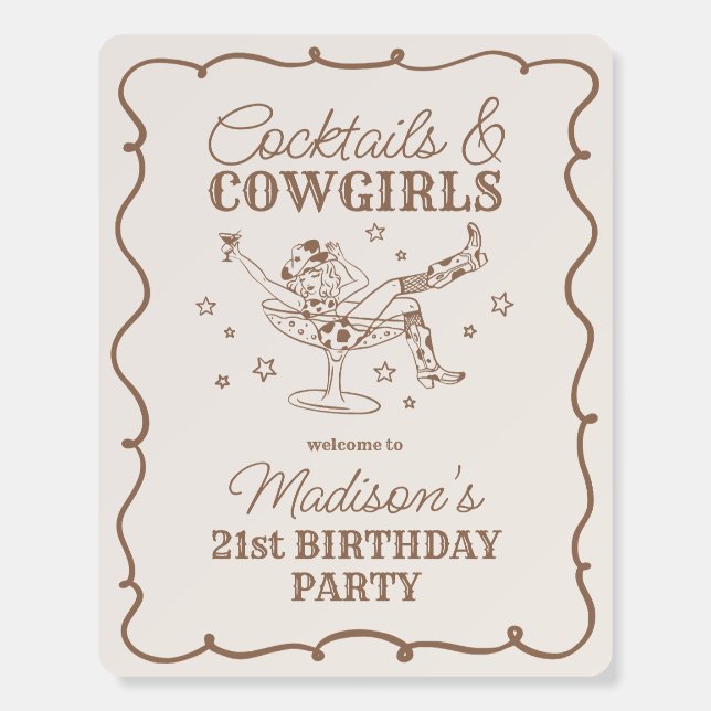 Beige Cocktail and Cowgirls Rodeo Birthday Welcome Foam Board (Front)