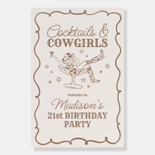 Beige Cocktail and Cowgirls Rodeo Birthday Welcome Foam Board