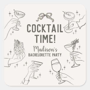 Beige Cocktail Party Bachelorette Envelope Favor Square Sticker