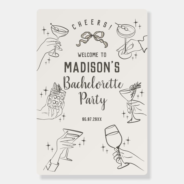 Beige Cocktail Party Bachelorette Party Welcome Foam Board (Front)