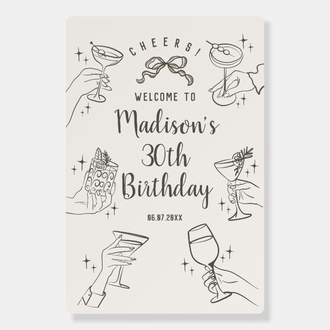Beige Cocktail Party Birthday Party Welcome Foam Board (Front)