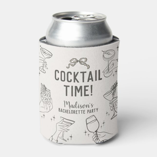Beige Cocktail Party Retro Bachelorette Favors Can Cooler (Can Front)