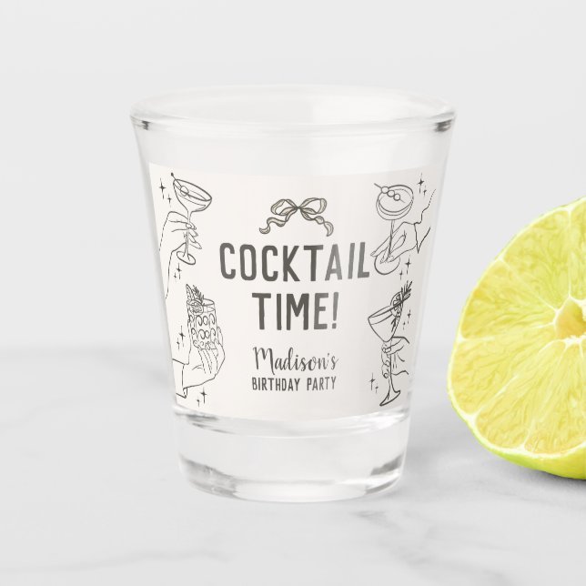 Beige Cocktail Party Retro Birthday Favors Shot Glass (Front)