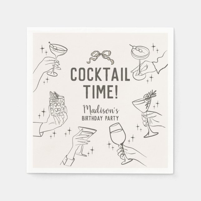 Beige Cocktail Party Retro Birthday Party Napkins (Front)