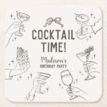 Beige Cocktail Party Retro Birthday Party Square Paper Coaster<br><div class="desc">Cheers! This mid-century modern-inspired cocktail party decor features colorful hands holding classic cocktails, bringing a touch of vintage charm to your celebration. Perfect for a sophisticated speakeasy-style gathering or a retro happy hour, this design sets the scene for guests to raise a glass and enjoy a night of timeless elegance....</div>