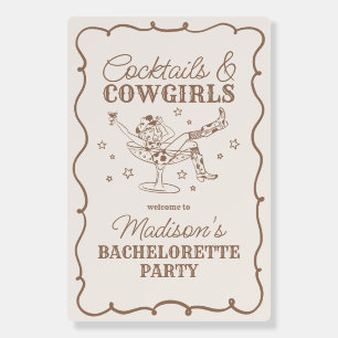 Beige Cocktails and Cowgirls Bachelorette Welcome Foam Board