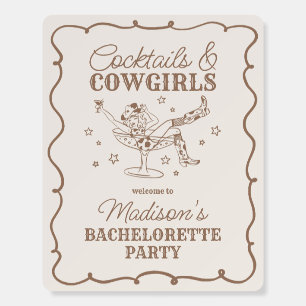 Beige Cocktails and Cowgirls Bachelorette Welcome Foam Board