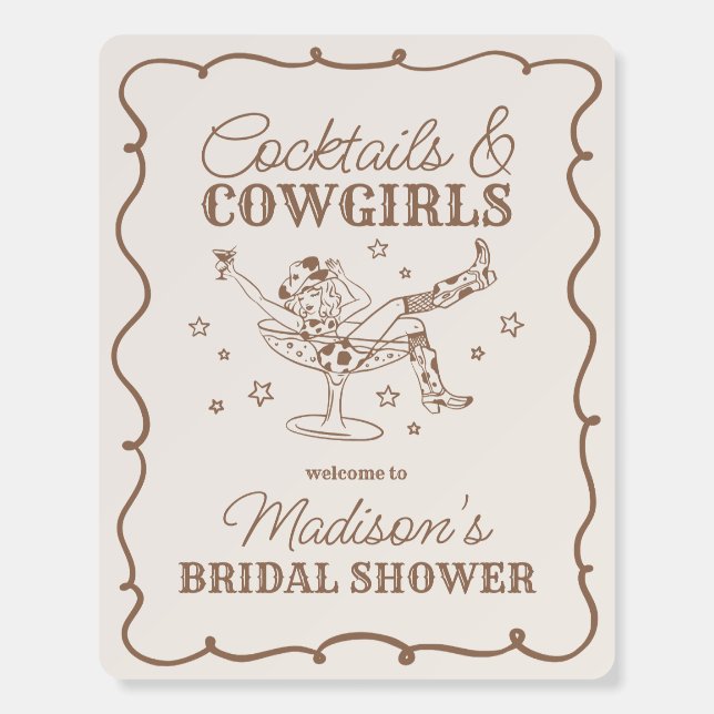 Beige Cocktails and Cowgirls Bridal Shower Welcome Foam Board (Front)